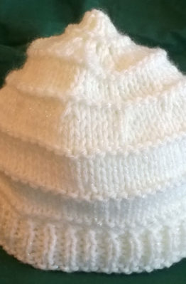 Hand Knitted beanie for new born in white