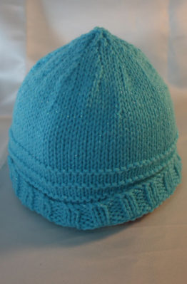 Turquoise beanie with 3 pearl stripes