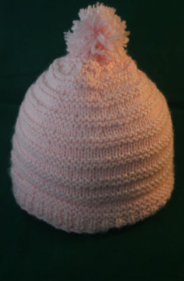 Pink beanie with pearl stripe