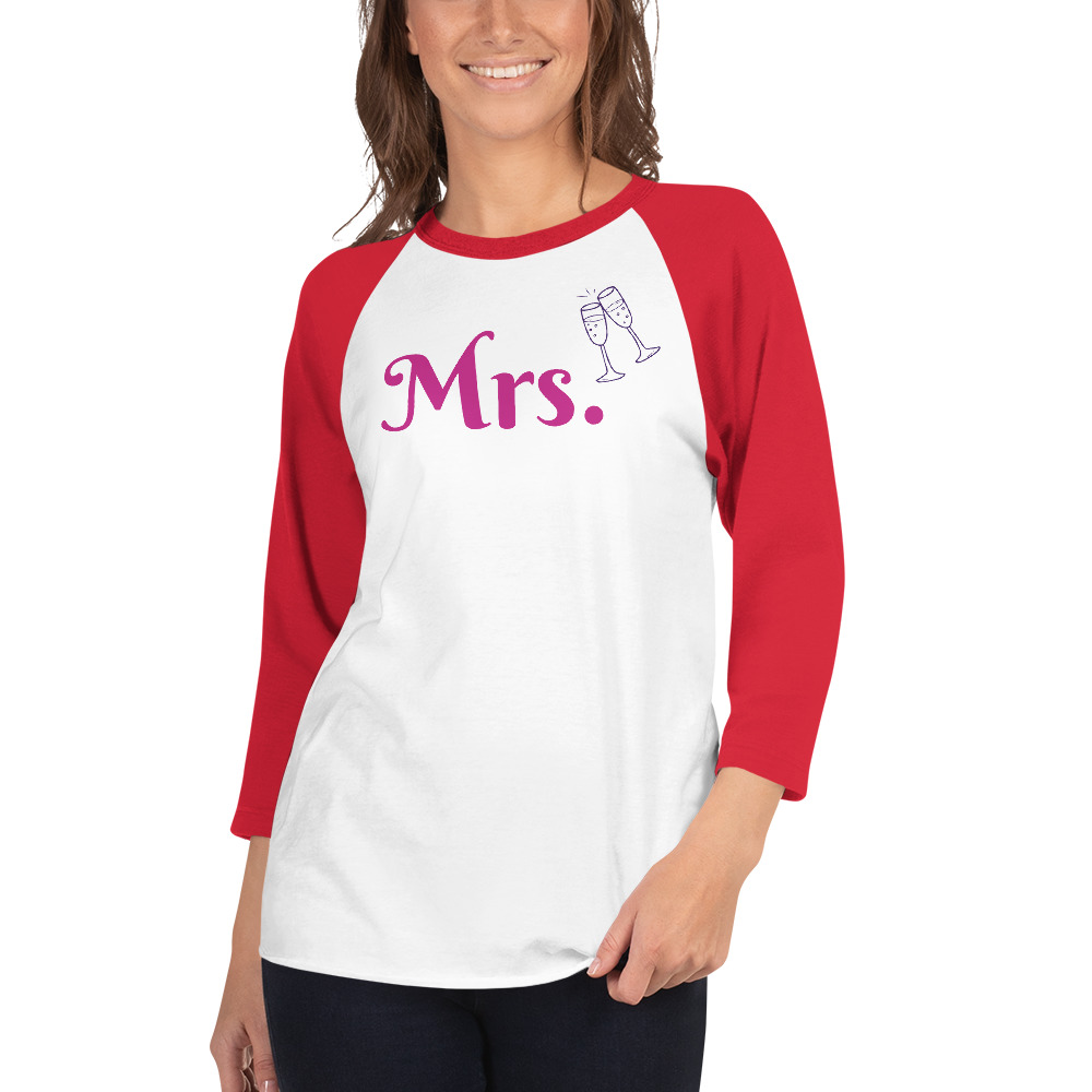 Red Sleeved three quarter sleeved raglan top with Mrs on