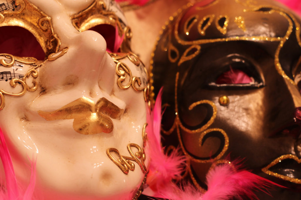 Cream and Bronze, Happy and Somber Masks for Purim