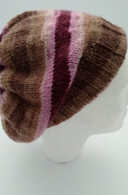 brown and burgandy hand knit ladies beanie