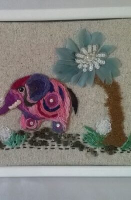 elephant embroidery, framed