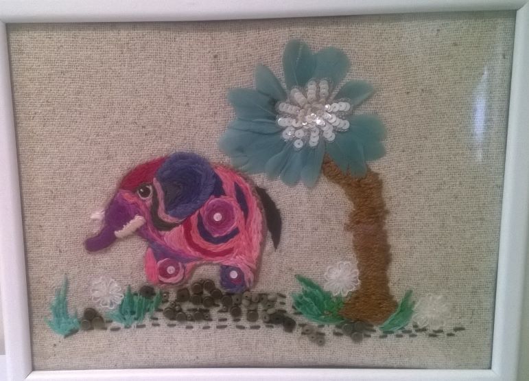 embroidery of elephant by mom Closer image of the elephant embroidery
