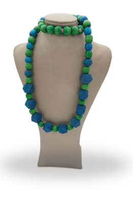 blue and green wooden necklace