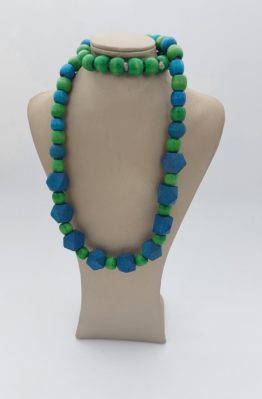 Turquoise and Green Wooden Bead Necklace